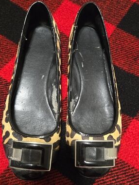 Calvin Klein Leopard Print Ballet Flats with Black Buckle